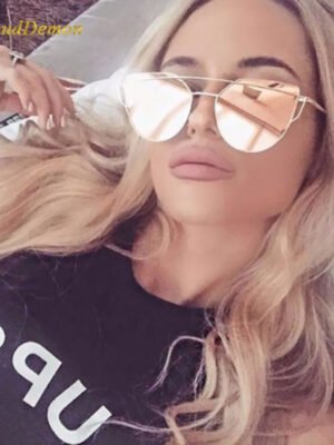 Cat Eye Vintage Brand Designer Rose Gold Mirror Sunglasses For Women Metal Reflective flat lens Sun Glasses Female oculos