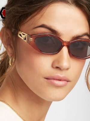 SHAUNA Diamond Sharp Fashion Metal Jumping Cheetah Decoration Fashion Women Small Cat Eye Sunglasses