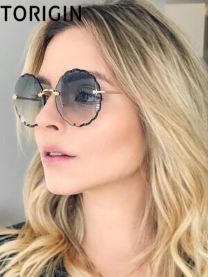 Luxury Round Sunglasses Women Brand Designer Rimless Sun Glasses for Female Tint Fashion Rosie Eyewear