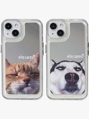 Mirror iPhone Case | Couple Cats & Dogs Who Cares (Buy 2 and get 50% off one)