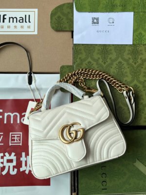 gg Marmont Mini Top Handle Bag White For Women, Women’s Bags 8.3in/21cm gg ?547260 DTDIT 9022