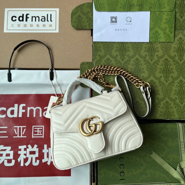 gg Marmont Mini Top Handle Bag White For Women, Women’s Bags 8.3in/21cm gg ?547260 DTDIT 9022