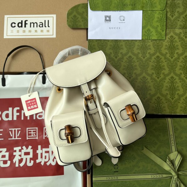 gg Bamboo Small Backpack White For Women, Women’s Bags 8.6in/22cm gg ??702101 UZY0T 9022