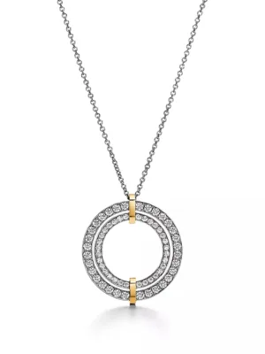 18K T Edge Circle Diamond Pendant Necklace