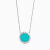 18K T Diamond & Turquoise Circle Pendant Necklace