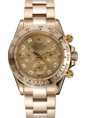 Rolex Cosmograph Daytona Brown Dial Diamond Numerals Gold Case And Bracelet 1454245